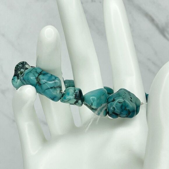 Faux Turquoise Beaded Stretch Bracelet Lot of 2 - Picture 8 of 11